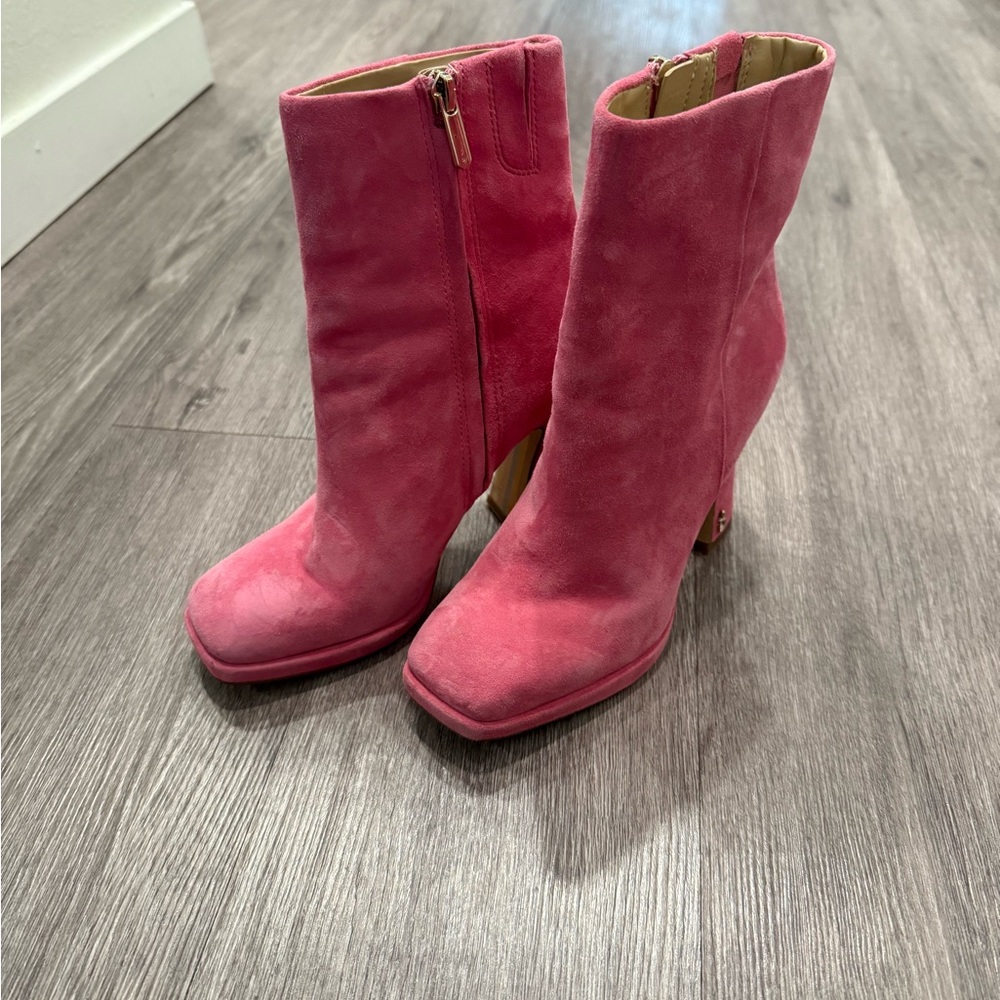 Pink Suede Ankle Boots